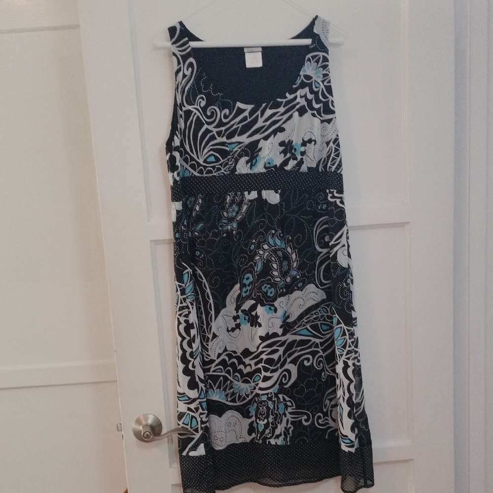 Bebe Black and White Midi Sundress Scoop Neck